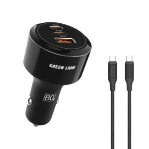 Green Lion car charger with cable 80W triple port fast charging