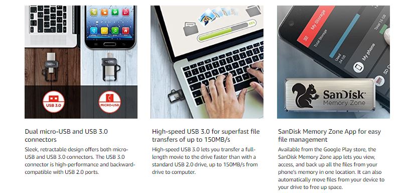 SanDisk 128Gb Ultra USB Flash Drives Dual Microusb Drive