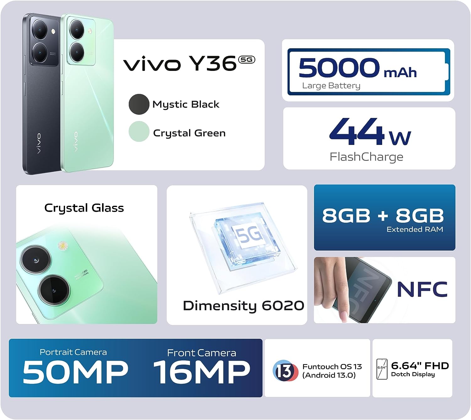 vivo Y36 5G Crystal Green 8GB RAM 256GB Smartphone