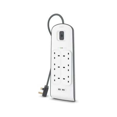 Belkin 6 Way 2 Meter Surge Protection Strip with x 2.4 Ampere USB Charging