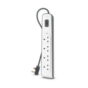 Belkin Bsv400Af2M 4-Way Surge Protection Strip With 2 Meters Cord Length - Heavy Duty Electrical Extension Socket, Durable And Robust Housing, 14Awg Capacity OnOff Switch White