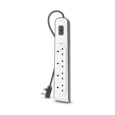 Belkin Bsv400Af2M 4-Way Surge Protection Strip With 2 Meters Cord Length - Heavy Duty Electrical Extension Socket, Durable And Robust Housing, 14Awg Capacity OnOff Switch White