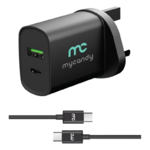 Mycandy 20W Travel Charger Dual Port USB-A & USB-C + USB-C to USB-C Cable