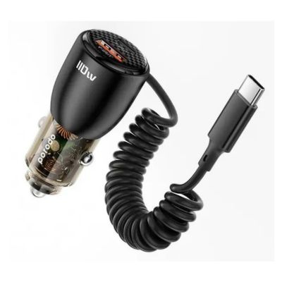 Porodo 110W Transparent Dual Port Car Charger with USB-C Cable