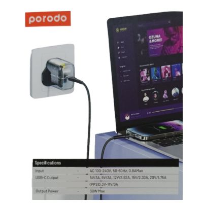 Porodo PD 30W Transparent Quick Charge