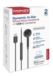 Promate Dynamic In-Ear Wired Mono Earphone Black