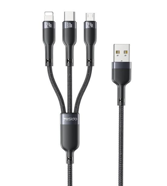 Yesido 3 In 1 USB Cable For Data Cable Charging Cable Multiple Devices 1m CA91