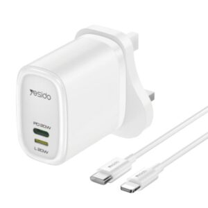 Yesido Mobile Charger 20W USB-C Type-C + 8 Pin Travel Charger With Cable YC43 White