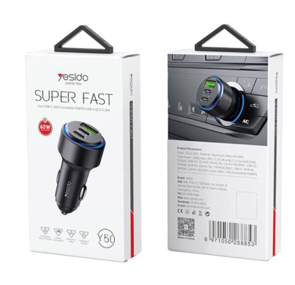 Yesido Y50 Super Fast Car Charger Fast Charger Usb Charger