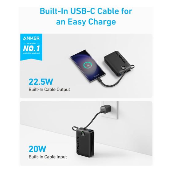 anker power bank 20000 Portable Charger with Built in USB C Cable