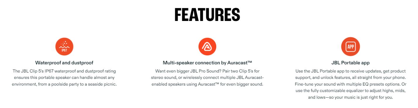 JBL Speaker Clip 5 Ultra Portable Waterproof Bluetooth Speaker with Powerful Sound Wireless Speakers