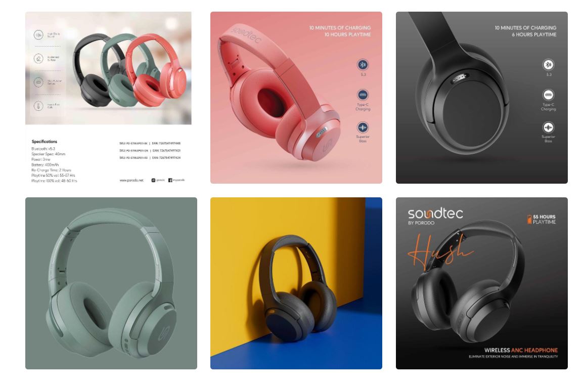 Porodo Soundtec Wireless Headphone High-Clarity Mic Noise Cancellation Best Headphones