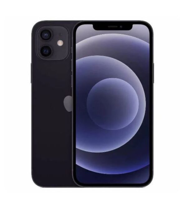 Back view of refurbished iPhone 12 Mini highlighting the dual 12MP camera system and sleek design in classic Black color.