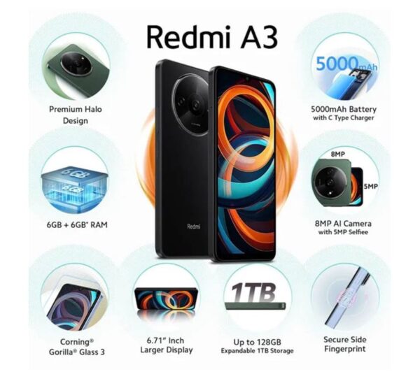 Redmi A3 4GB RAM + 128GB Storage - Sleek Design and Features