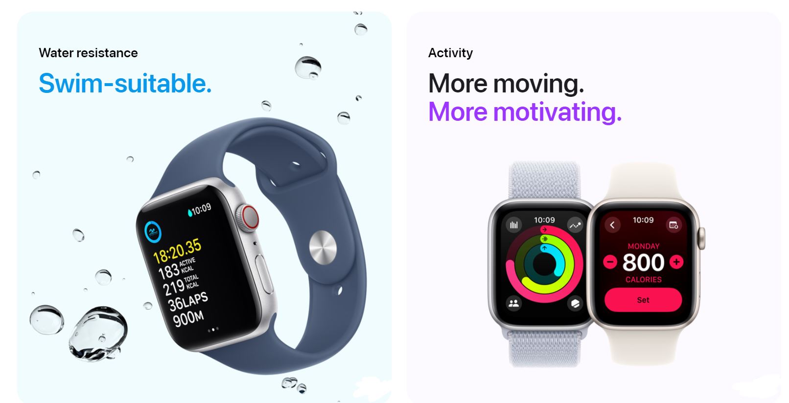 Vibrant collection of Apple Watch SE models in various colors on a display, showcasing options like blue, pink, and starlight.