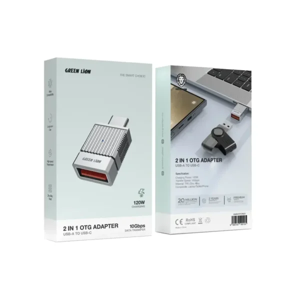 Green Lion 2 in 1 OTG Adapter USB A to USB C Gray