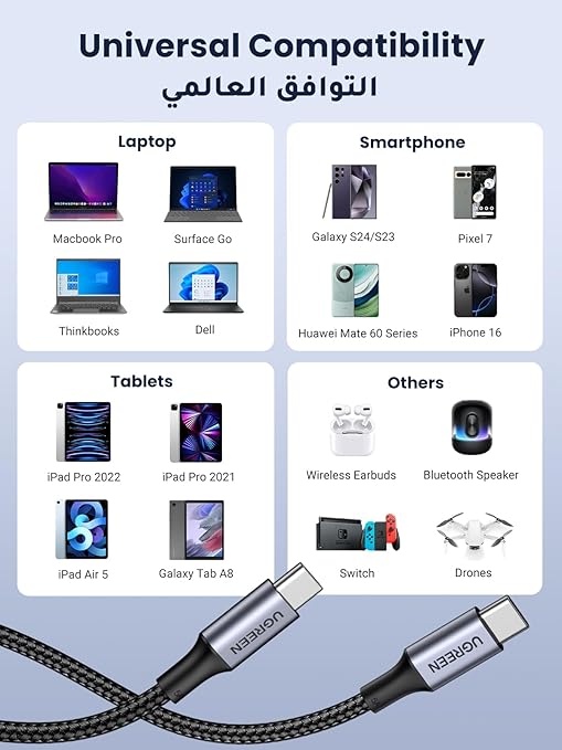 UGREEN 100W TYPE-C CABLE 1MTR BLACK