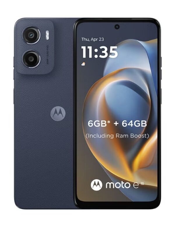 Motorola E15 smartphone with 6.7-inch HD+ display and 32MP AI camera
