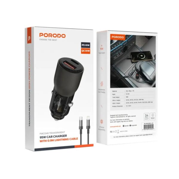 3. Porodo Car Charger with 0.9m Lightning Cable