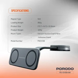 Porodo Vacuum Adhesive Magnetic Car Mount Black 6