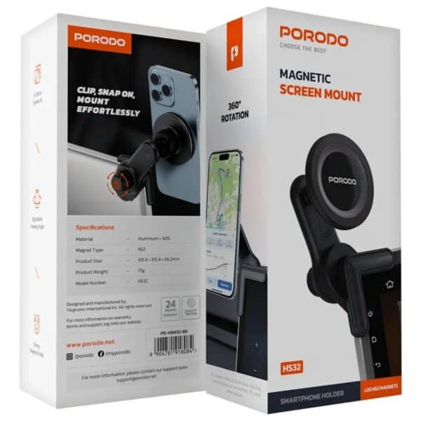 Porodo Magnetic Car Mount – Strong Grip & 360° Rotation