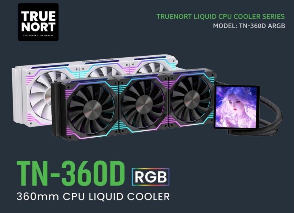 Liquid cooler 360mm with ARGB triple-fan radiator for high-performance CPU cooling