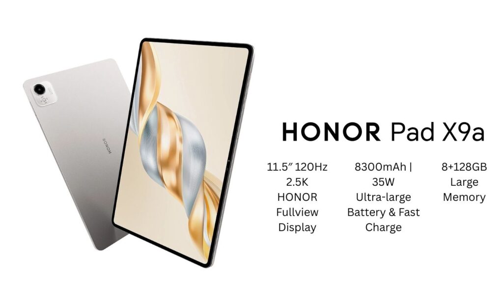 Honor Pad X9a tablet with 11.5-inch large display shown in landscape mode