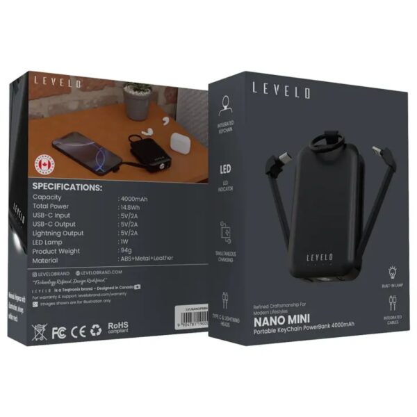 Mini power bank 4000mAh portable charger attached to keychain