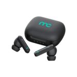 Black earbuds with noise cancellation featuring true wireless design and compact charging case